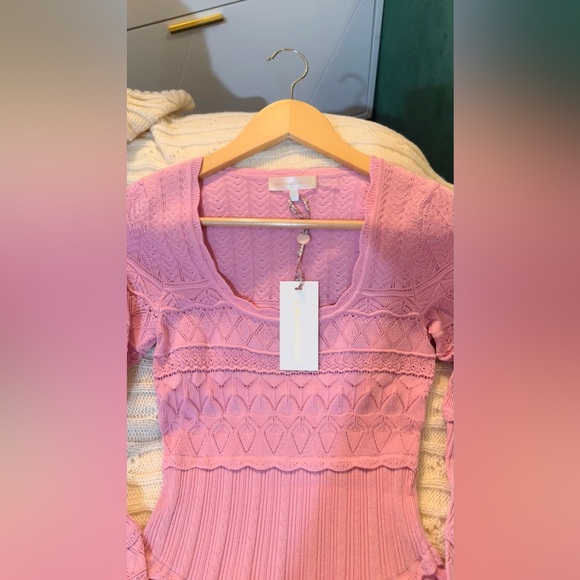 LOVESHACKFANCY Lavender Pointelle Knit Dress In Rose Clay, brand new with tags. - Picture 7 of 15